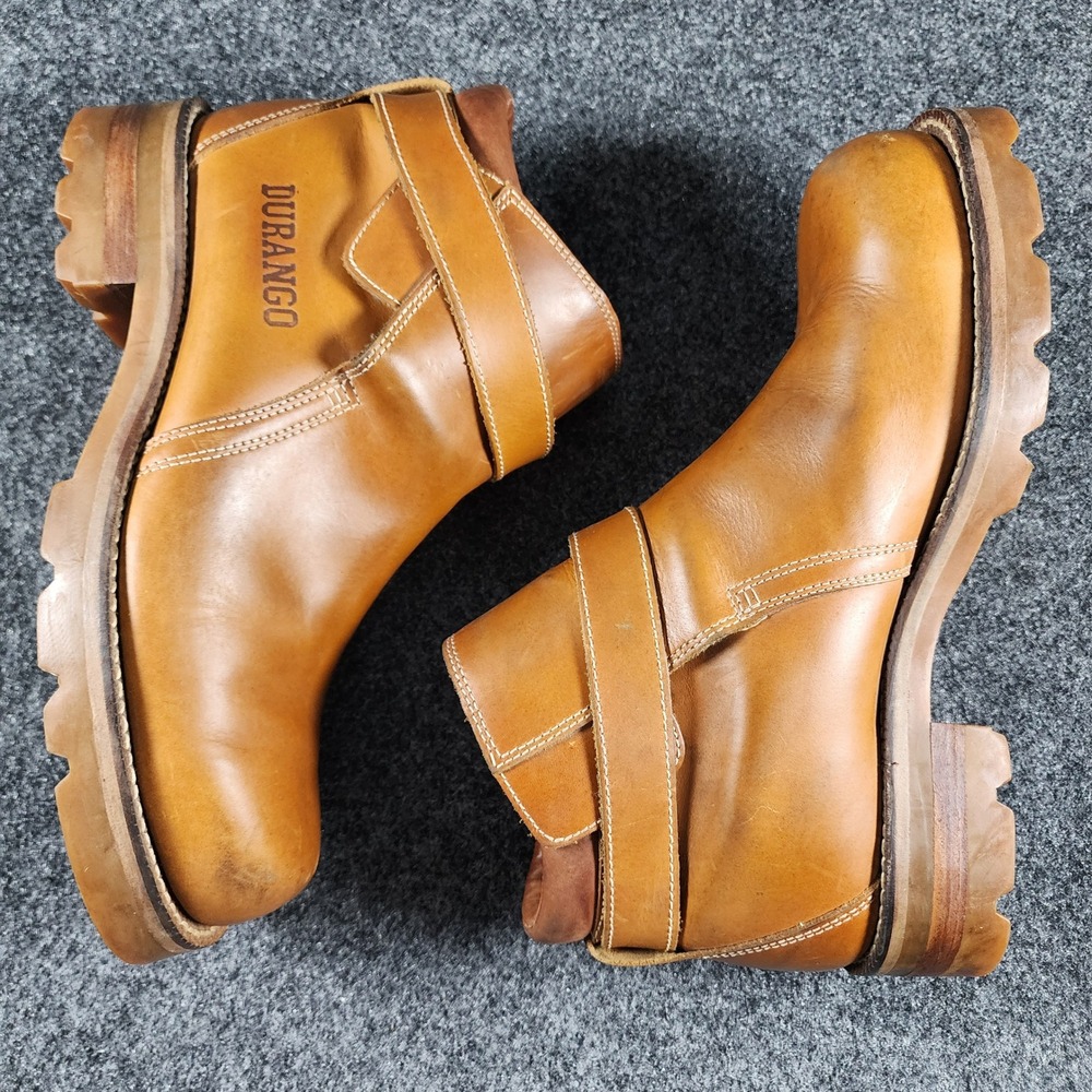 Durango Buckle Strap Leather Ankle Boots Mens 9.5 D Tan Lug Sole - Picture 4 of 10